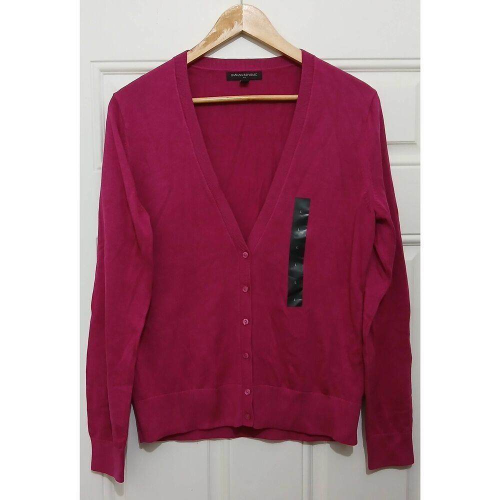Banana republic womens large cardigan sweater lightweight magenta raspberry